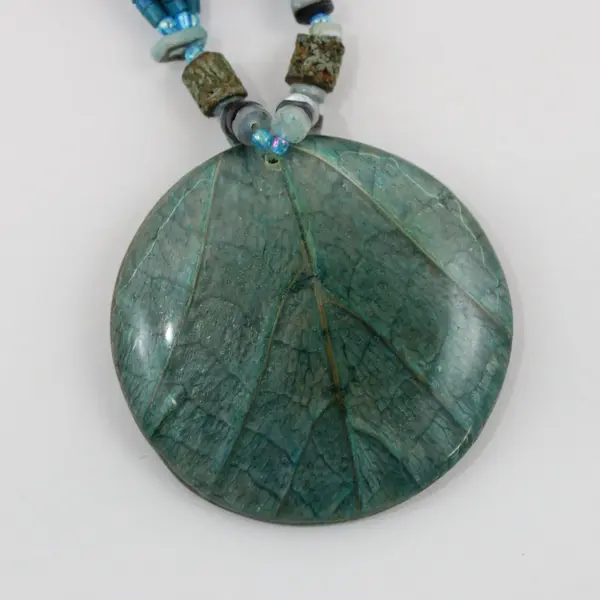 Teal Multi-Strand Beaded Statement Pendant Necklace 22" Boho