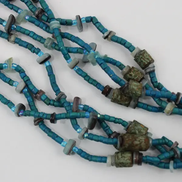 Teal Multi-Strand Beaded Statement Pendant Necklace 22" Boho