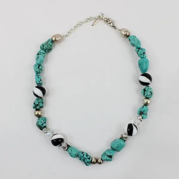 Turquoise Nugget Beaded Necklace 19in Blue Matrix Accent Beads
