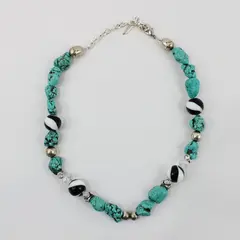 Turquoise Nugget Beaded Necklace 19in Blue Matrix Accent Beads