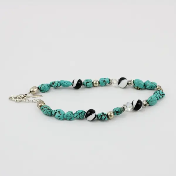 Turquoise Nugget Beaded Necklace 19in Blue Matrix Accent Beads