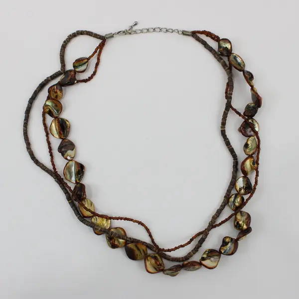 Brown Shell Seed Bead Boho Multi-Strand Necklace 22 Inch