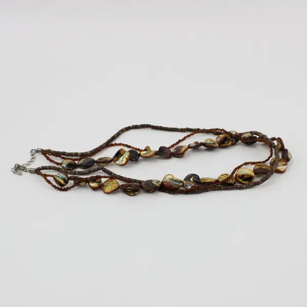 Brown Shell Seed Bead Boho Multi-Strand Necklace 22 Inch