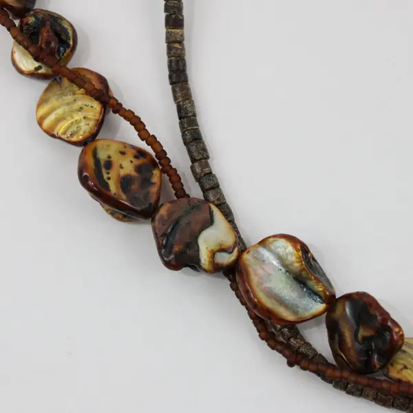 Brown Shell Seed Bead Boho Multi-Strand Necklace 22 Inch