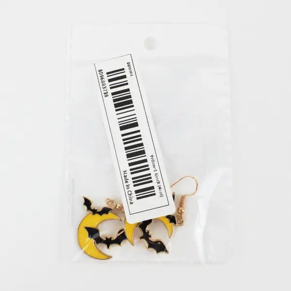 Pair Enamel Bat & Moon Dangle Earrings