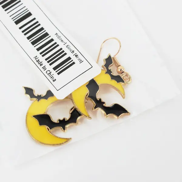 Pair Enamel Bat & Moon Dangle Earrings