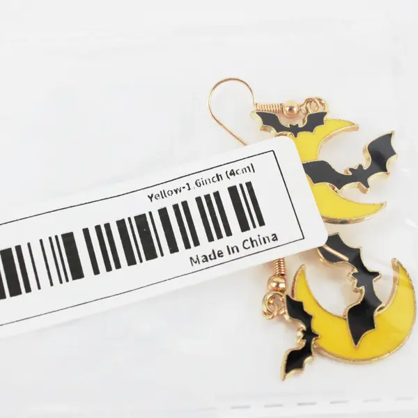 Pair Enamel Bat & Moon Dangle Earrings