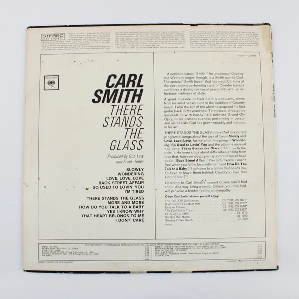 Carl Smith There Stands the Glass Columbia CS 8973 Stereo 12" Vinyl Record