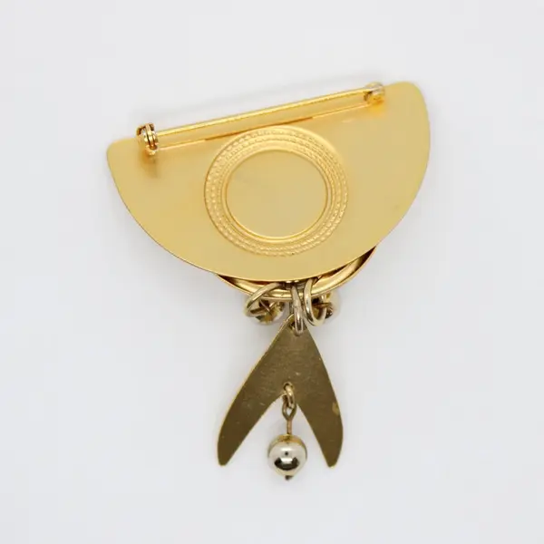 Gold Tone Faux Pearl Brooch Pin Statement Jewelry Dangling Accents