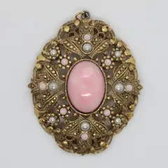 Vintage Avon Queen Anne's Lace Pink Cabochon Pendant