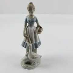 Porcelain Girl with Basket and Ducks Blue Dress Figurine Decorative Statue