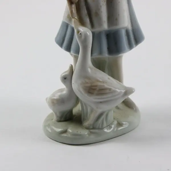 Porcelain Girl with Basket and Ducks Blue Dress Figurine Decorative Statue