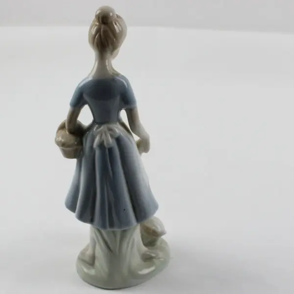 Porcelain Girl with Basket and Ducks Blue Dress Figurine Decorative Statue