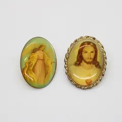 Lot of 2 Vintage Sacred Heart of Jesus Angel Religious Lapel Pins