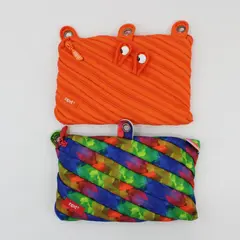 Lot 2 ZIPIT Fresh Twister Fabric Pencil/Pen Cases Orange Monster & Kaleidoscope 