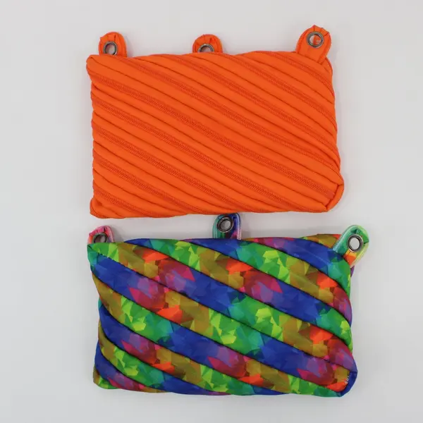 Lot 2 ZIPIT Fresh Twister Fabric Pencil/Pen Cases Orange Monster & Kaleidoscope 