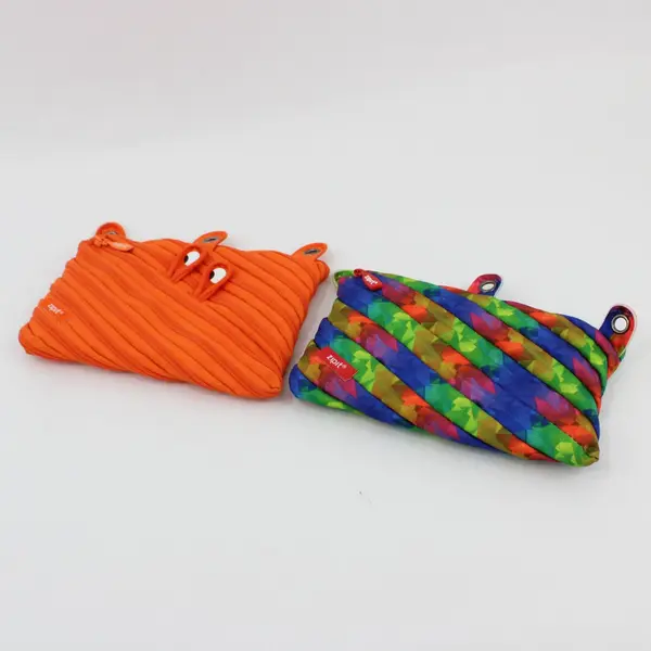Lot 2 ZIPIT Fresh Twister Fabric Pencil/Pen Cases Orange Monster & Kaleidoscope 