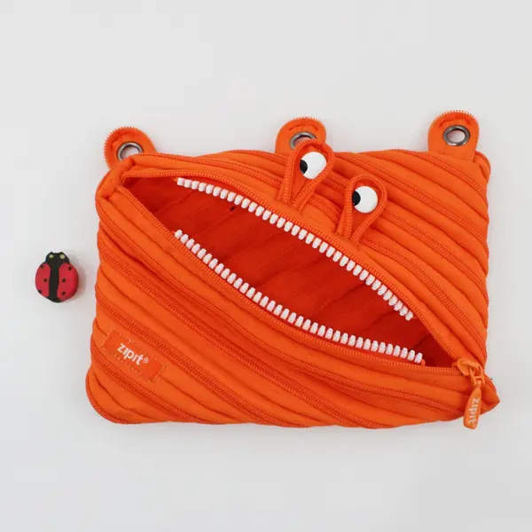 Lot 2 ZIPIT Fresh Twister Fabric Pencil/Pen Cases Orange Monster & Kaleidoscope 