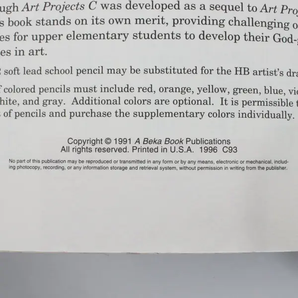 A Beka Book Art Projects C Homeschool Curriculum Activity Book