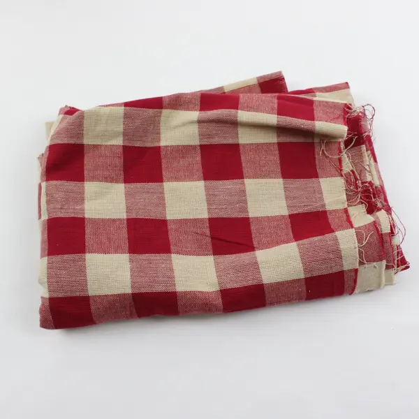 Lot of 7 Red White Plaid Woven Tablecloth Pieces Worn Frayed Craft