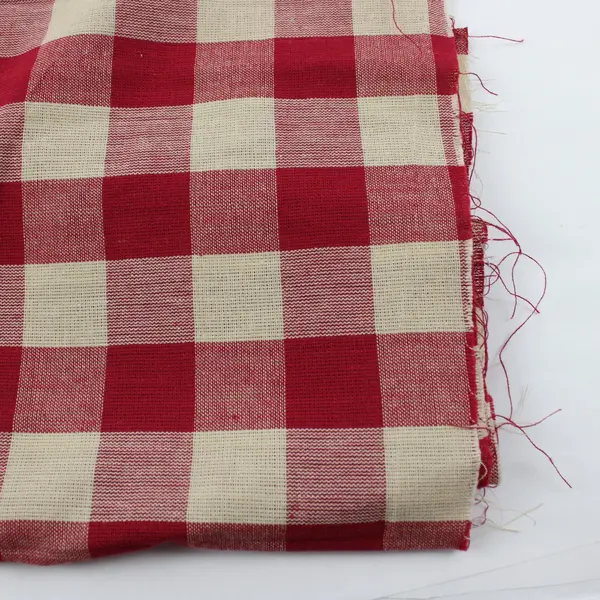 Lot of 7 Red White Plaid Woven Tablecloth Pieces Worn Frayed Craft