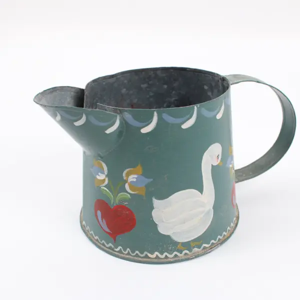 Metal Watering Can Swan Cherry Drawings Signed J Ragan