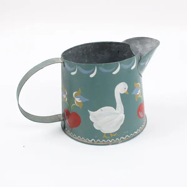 Metal Watering Can Swan Cherry Drawings Signed J Ragan
