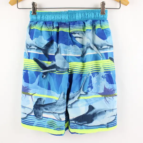 Ocean Pacific OP Boys Swim Trunks Blue Green Shark Print Lined Cargo M 8