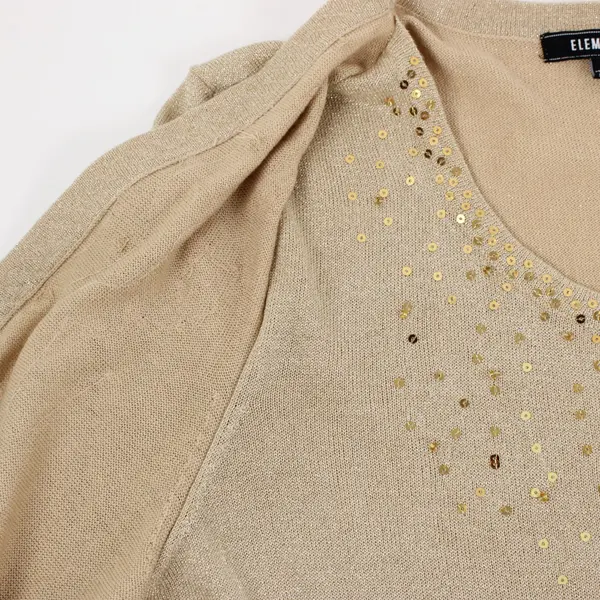 Elementz Women's Gold Sequin Knit Top Plus Size 1X Long Sleeve