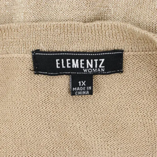 Elementz Women's Gold Sequin Knit Top Plus Size 1X Long Sleeve