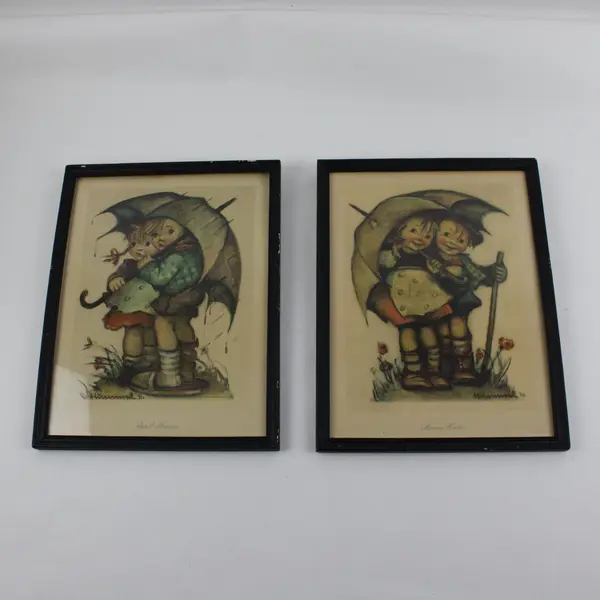 Hummel Sunny Hours & April Showers Framed Child Umbrella Prints Set of 2