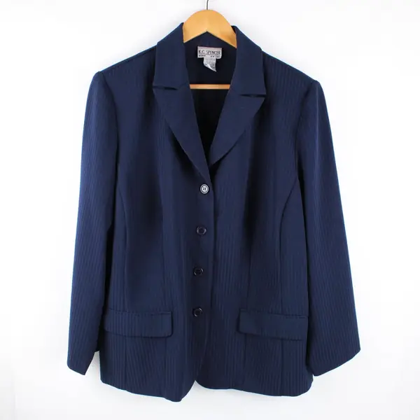 K.C. Spencer Women's 18W Navy Blue Self-Stripe 2 Pc Suit 