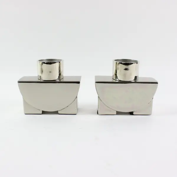 Set of 2 Michael Graves Silver-Tone Half Moon Candle Holders
