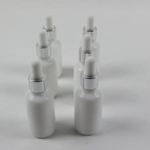 Lot of 6 White Glass Refillable Dropper Bottles Craft Lab Cosmetic