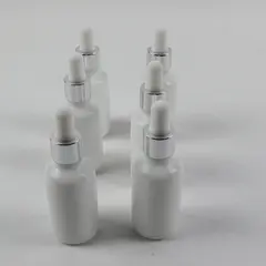 Lot of 6 White Glass Refillable Dropper Bottles Craft Lab Cosmetic