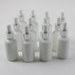 Lot of 12 White Glass Refillable Dropper Bottles DIY Craft Lab Cosmetic