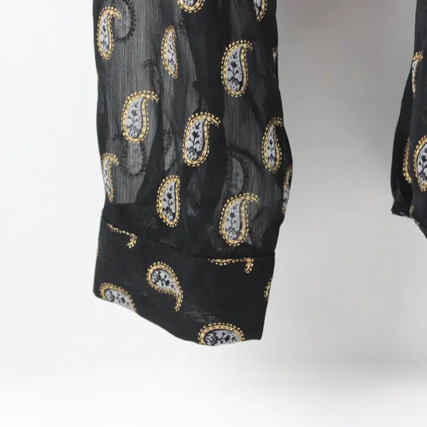 INC International Concepts Women's Large Black Gold Gray Paisley Wrap Blouse