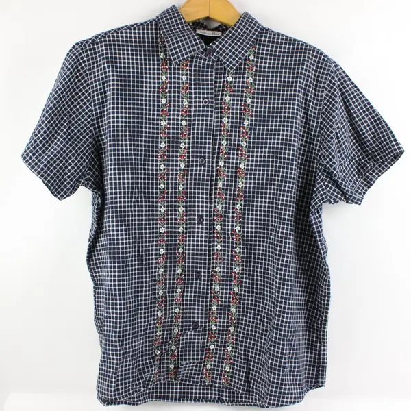 Willow Bay Women's Plus 14W/16W Plaid Floral Embroidered Short Sleeve Blouse