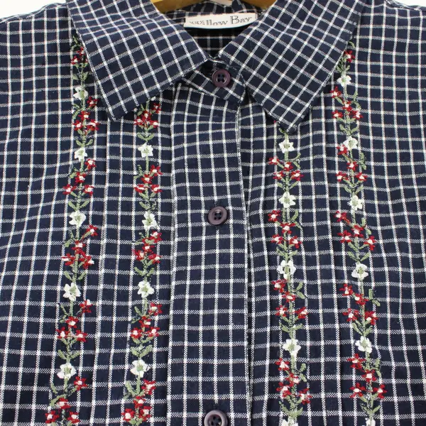 Willow Bay Women's Plus 14W/16W Plaid Floral Embroidered Short Sleeve Blouse