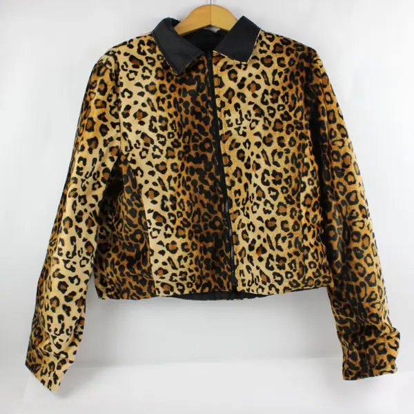 Rainforest Cafe Women's Large Reversible Leopard Print Cropped Jacket