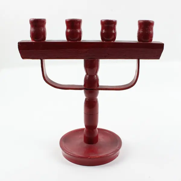 Red Wooden 4-Taper Candle Holder Notched Tabletop Mantel Decor