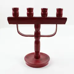 Red Wooden 4-Taper Candle Holder Notched Tabletop Mantel Decor