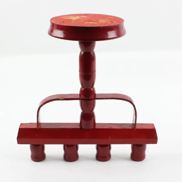 Red Wooden 4-Taper Candle Holder Notched Tabletop Mantel Decor