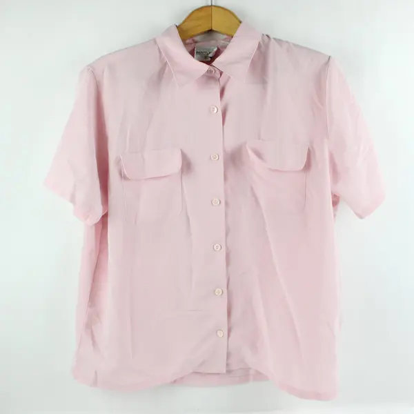 JR Bentley Women's Large Light Pink Short Sleeve Button-Up Shirt FLAWED