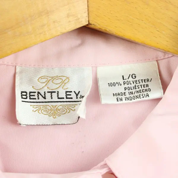 JR Bentley Women's Large Light Pink Short Sleeve Button-Up Shirt FLAWED