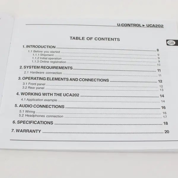 Behringer U-Control UCA202 Operating Manual