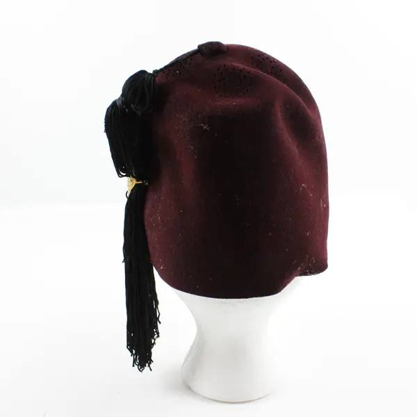 SACO UNIFORM AFIFI Shriners Felt Fez Hat Size 7 1/4 Maroon Red Tassel