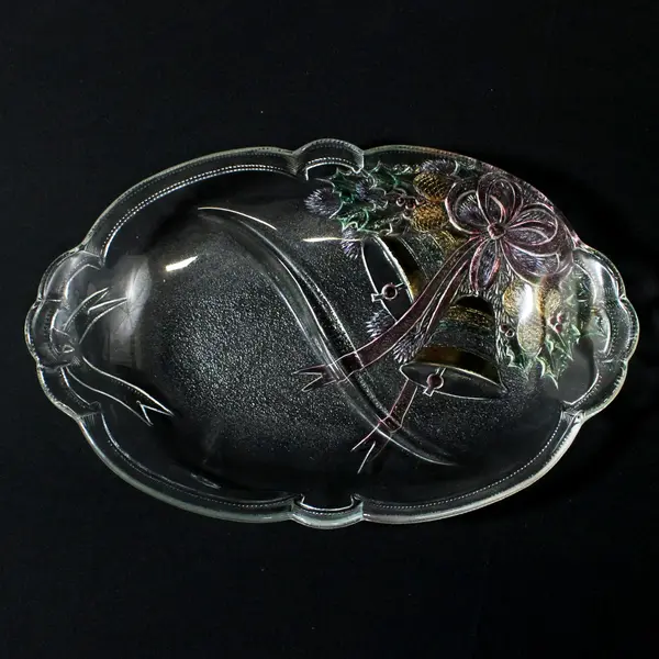 Vintage Mikasa Holiday Bells 2 Part Divided Oval Christmas Relish Dish