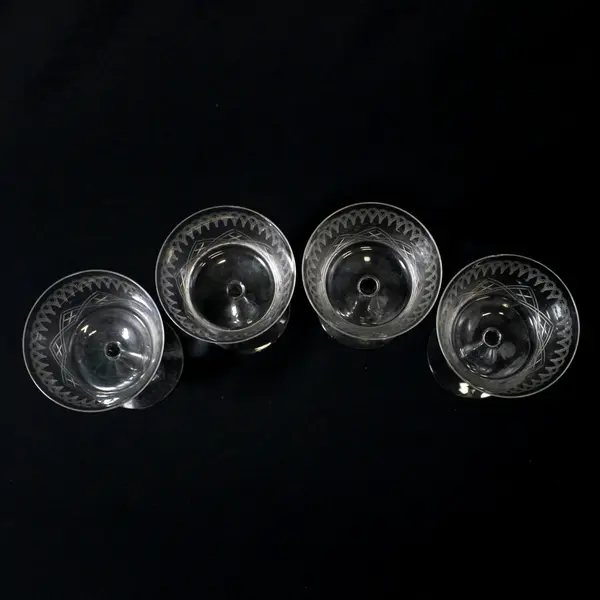 4 Crystal Coupe Champagne Or Cocktail Glasses Diamond Crisscross Band 4.5"