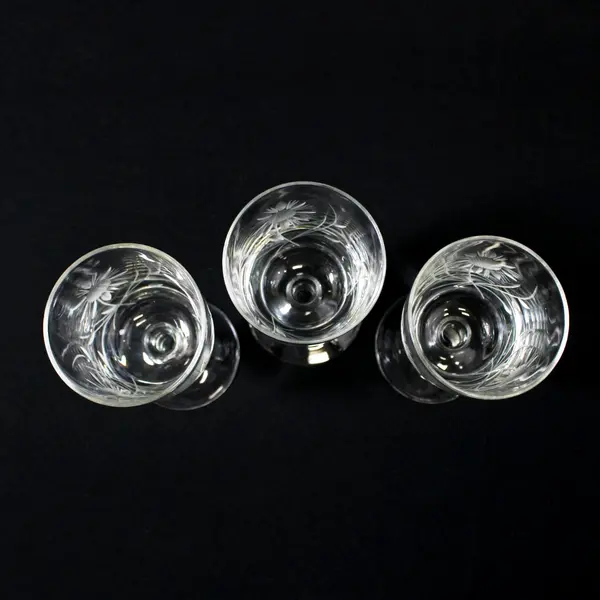 Set of 3 Etched Sunflower Sherry Or Cordials Glasses 4.5"